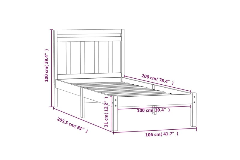 Sängram svart massivt furu 100x200 cm - Svart - Möbler - Sovrum - Sängram & sängstomme