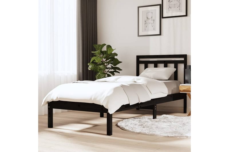 Sängram svart massivt furu 100x200 cm - Svart - Möbler - Sovrum - Sängram & sängstomme