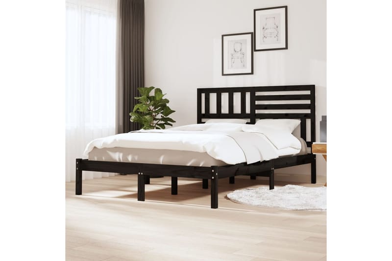 Sängram svart massivt furu 140x190 cm - Svart - Möbler - Sovrum - Sängram & sängstomme