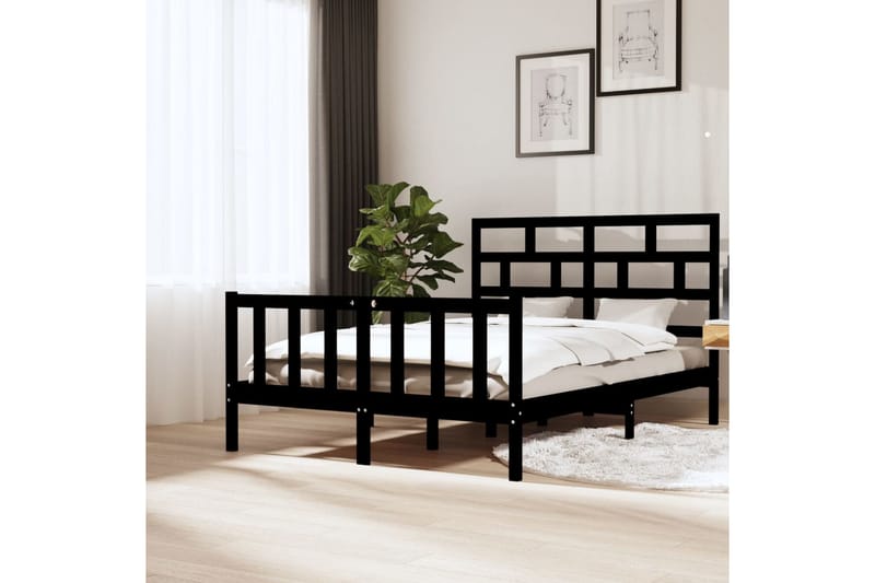 Sängram svart massivt furu 160x200 cm - Svart - Sängram & sängstomme