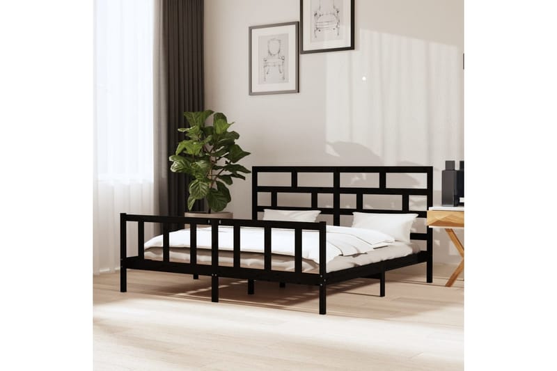 Sängram svart massivt furu 200x200 cm - Svart - Möbler - Sovrum - Sängram & sängstomme