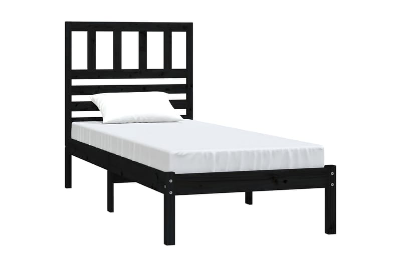 Sängram svart massivt furu 90x190 cm för enkelsäng - Svart - Sängram & sängstomme
