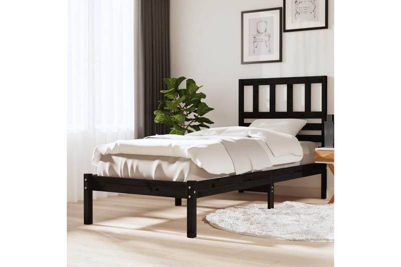 Sängram svart massivt furu 90x190 cm för enkelsäng - Svart - Sängram & sängstomme