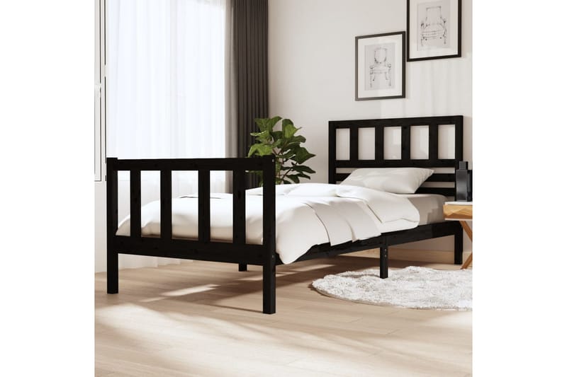 Sängram svart massivt trä 100x200 cm - Svart - Möbler - Sovrum - Sängram & sängstomme