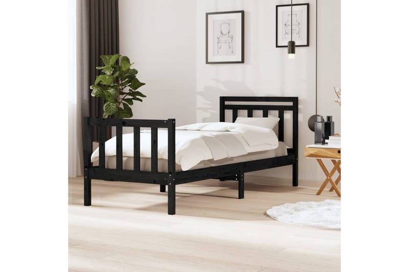 Sängram svart massivt trä 100x200 cm - Svart - Möbler - Sovrum - Sängram & sängstomme