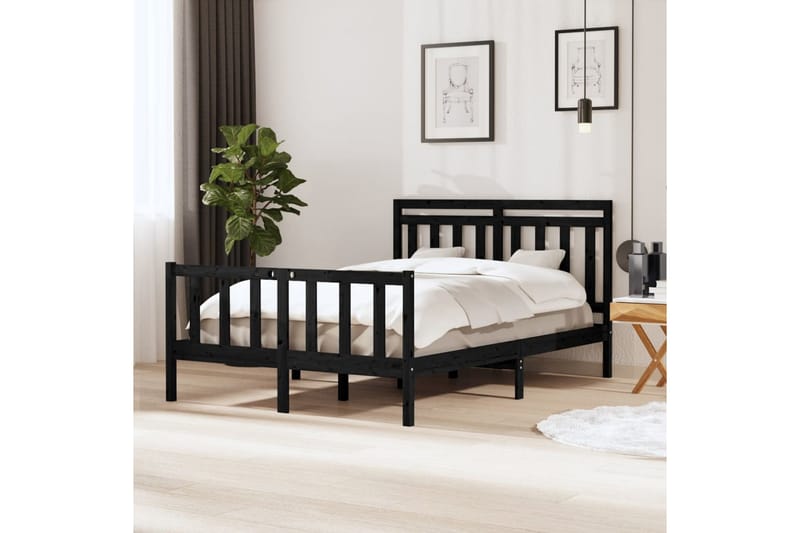 Sängram svart massivt trä 140x190 cm - Svart - Möbler - Sovrum - Sängram & sängstomme