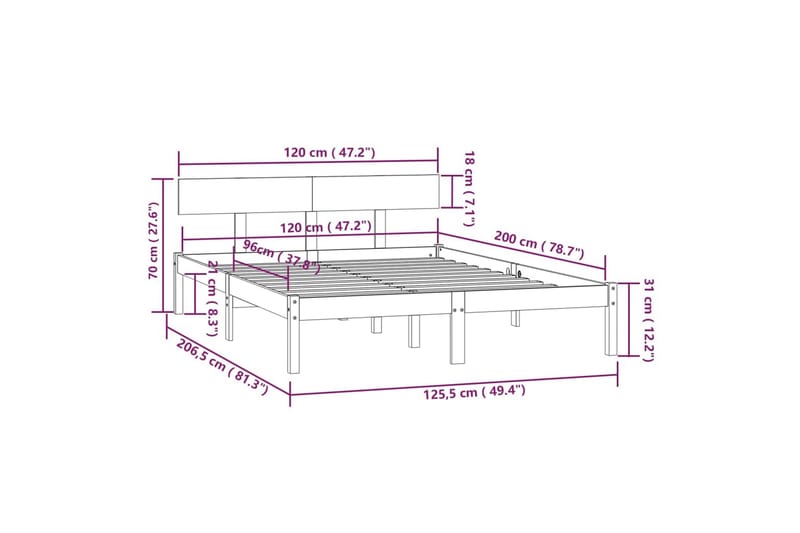 Sängram vit massiv furu 120x200 cm - Vit - Sängram & sängstomme