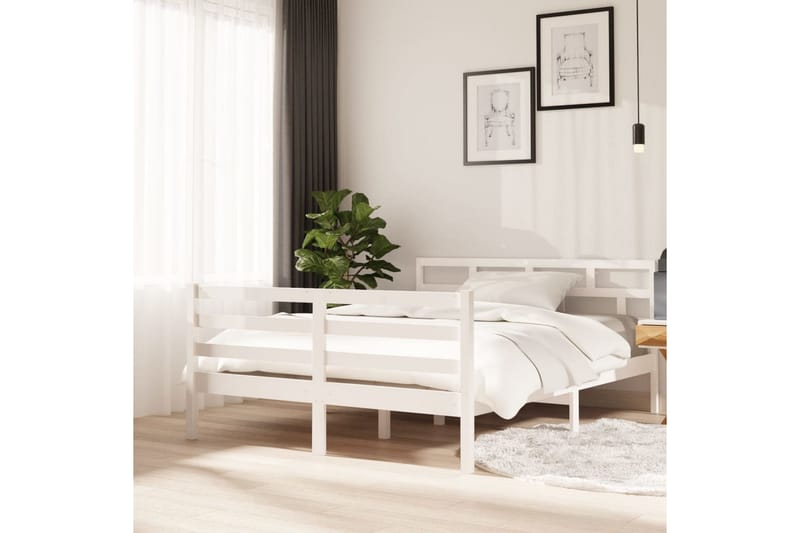 Sängram vit massiv furu 140x190 cm - Vit - Möbler - Sovrum - Sängram & sängstomme
