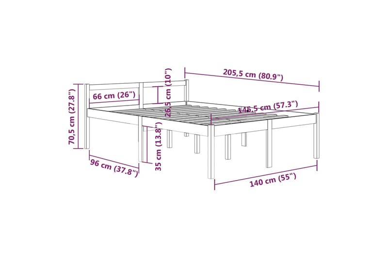 Sängram vit massiv furu 140x200 cm - Vit - Möbler - Sovrum - Sängram & sängstomme