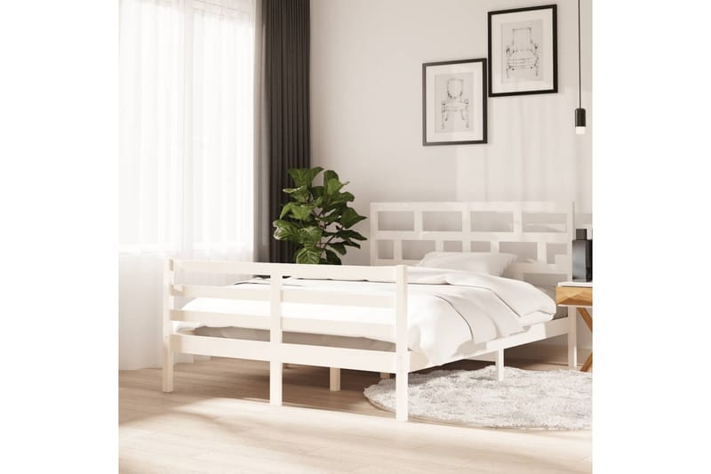Sängram vit massiv furu 140x200 cm - Vit - Möbler - Sovrum - Sängram & sängstomme