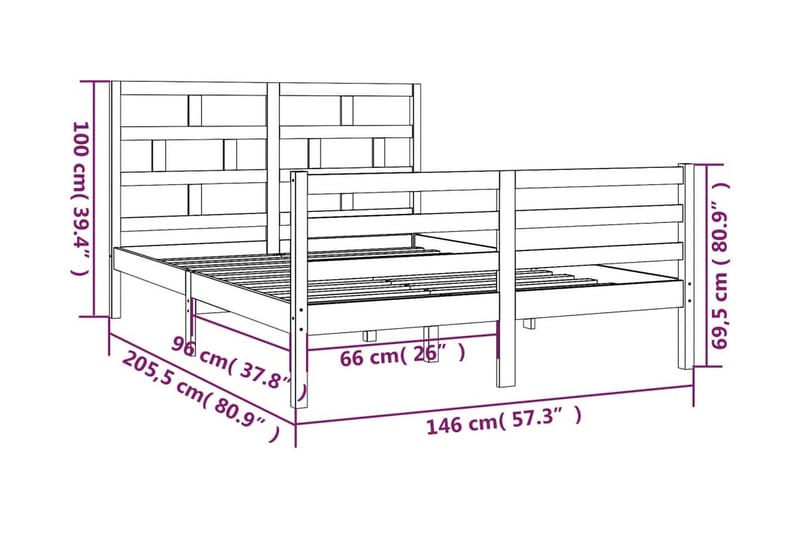 Sängram vit massiv furu 140x200 cm - Vit - Möbler - Sovrum - Sängram & sängstomme