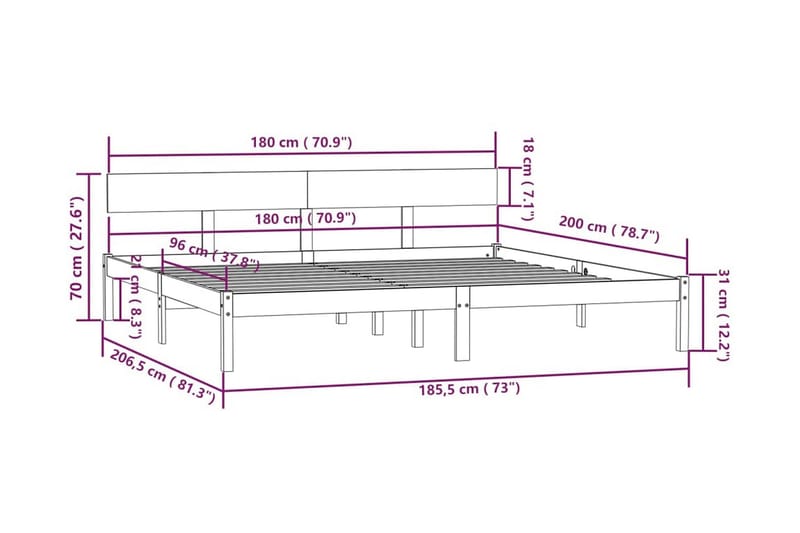 Sängram vit massiv furu 180x200 cm - Vit - Möbler - Sovrum - Sängram & sängstomme