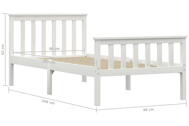Sängram vit massiv furu 90x200 cm - Vit - Möbler - Sovrum - Sängram & sängstomme