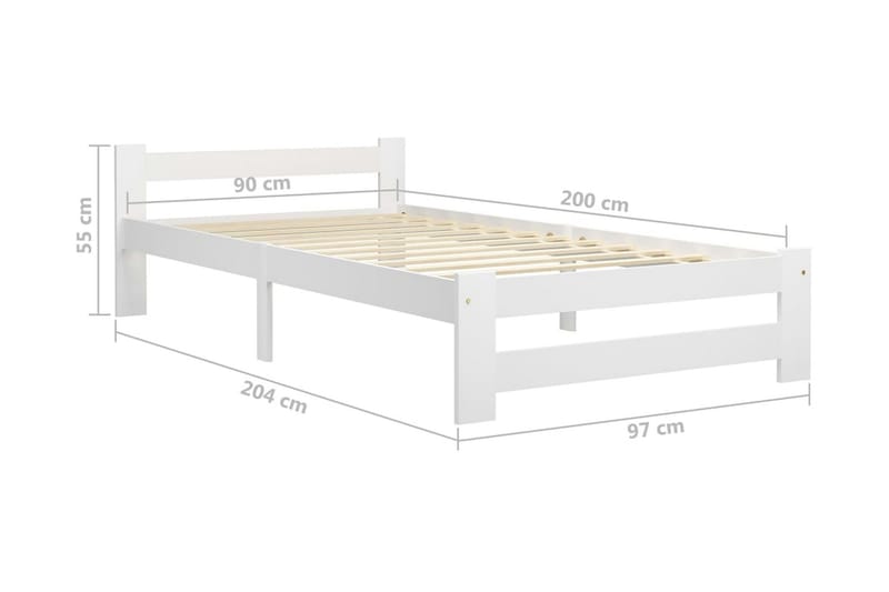 Sängram vit massiv furu 90x200 cm - Vit - Möbler - Sovrum - Sängram & sängstomme
