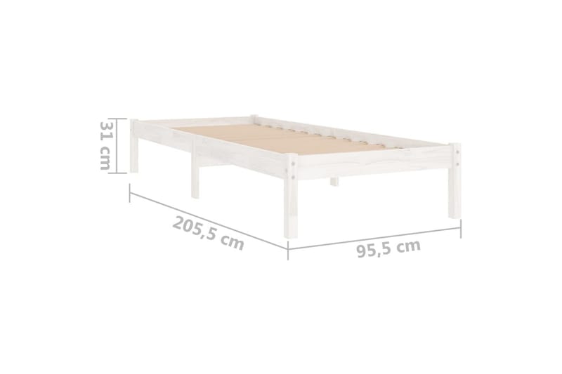 Sängram vit massiv furu 90x200 cm - Vit - Sängram & sängstomme