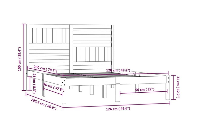 Sängram vit massivt furu 120x200 cm enkelsäng - Vit - Möbler - Sovrum - Sängram & sängstomme