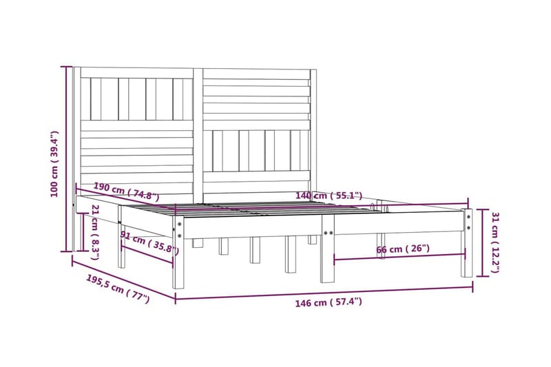 Sängram vit massivt furu 140x190 cm - Vit - Möbler - Sovrum - Sängram & sängstomme
