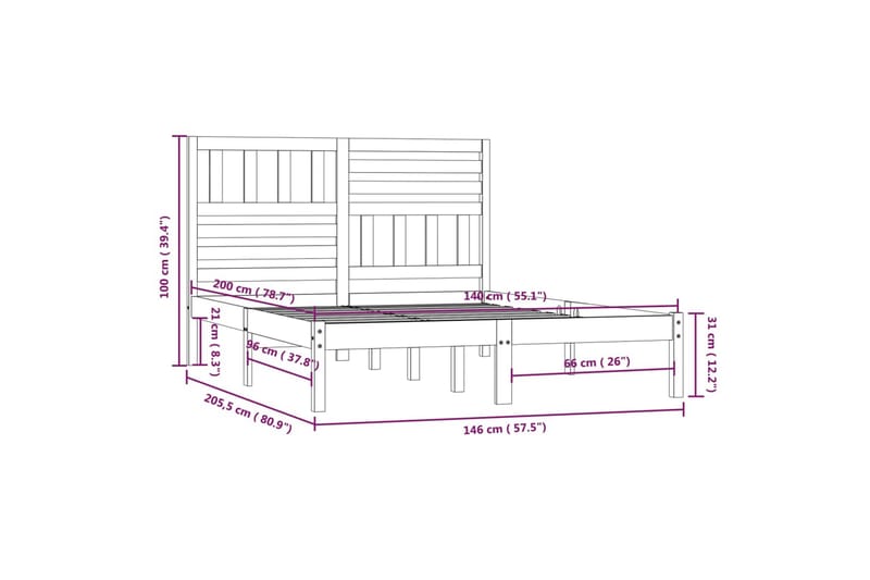 Sängram vit massivt furu 140x200 cm - Vit - Möbler - Sovrum - Sängram & sängstomme