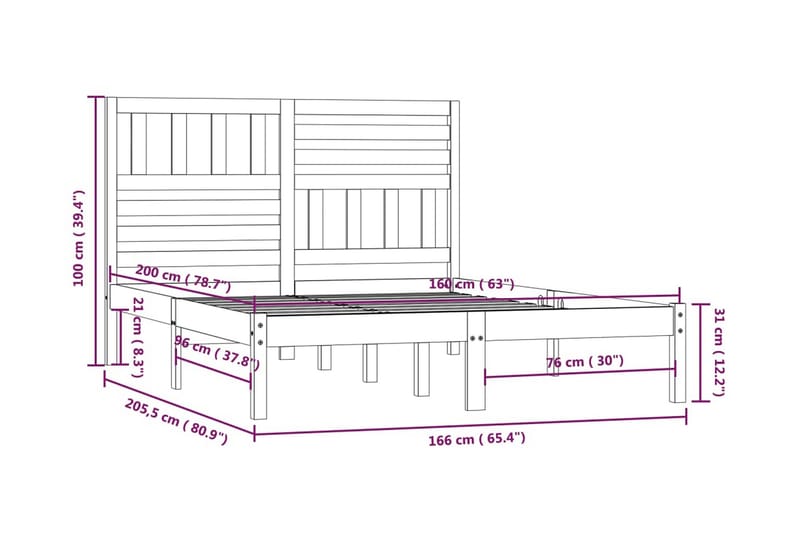 Sängram vit massivt furu 160x200 cm - Vit - Möbler - Sovrum - Sängram & sängstomme