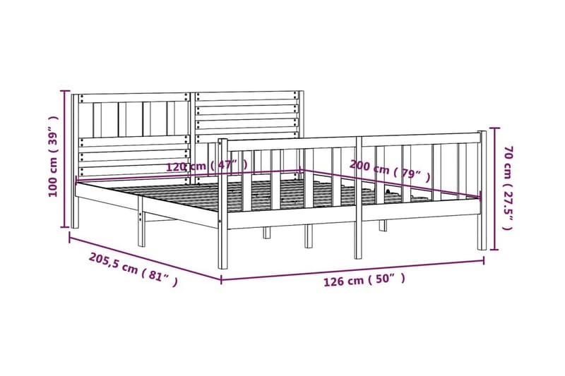 Sängram vit massivt trä 120x200 cm - Vit - Möbler - Sovrum - Sängram & sängstomme