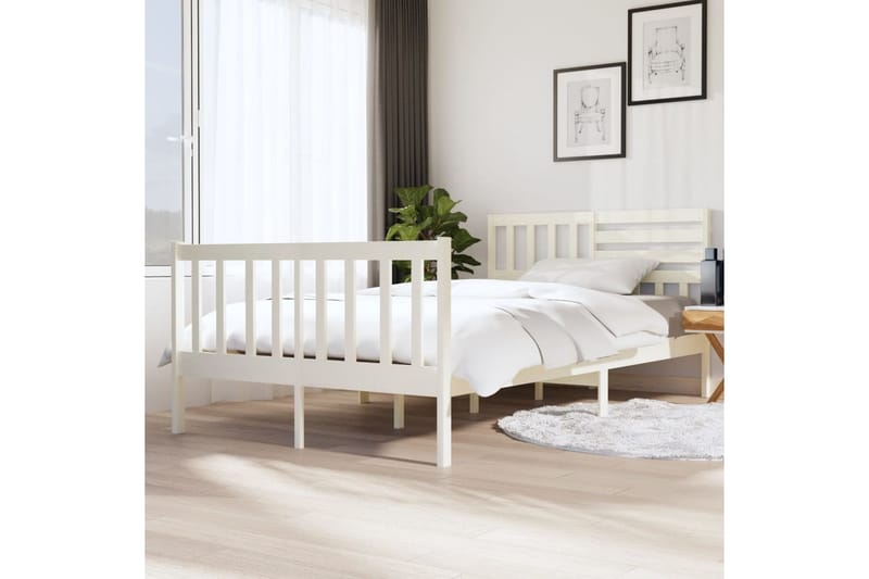 Sängram vit massivt trä 120x200 cm - Vit - Möbler - Sovrum - Sängram & sängstomme
