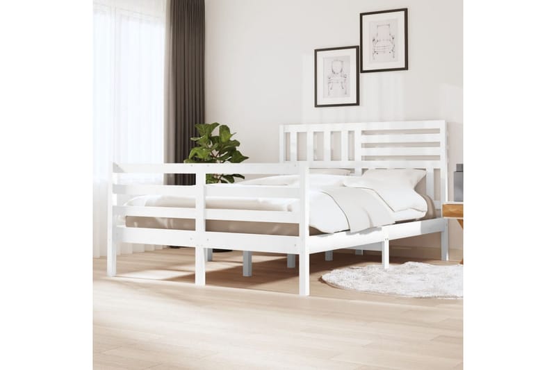 Sängram vit massivt trä 150x200 cm - Vit - Möbler - Sovrum - Sängram & sängstomme