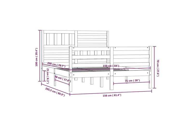 Sängram vit massivt trä 150x200 cm - Vit - Möbler - Sovrum - Sängram & sängstomme