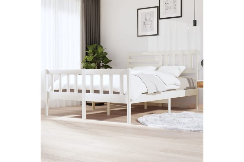 Sängram vit massivt trä 150x200 cm - Vit - Möbler - Sovrum - Sängram & sängstomme