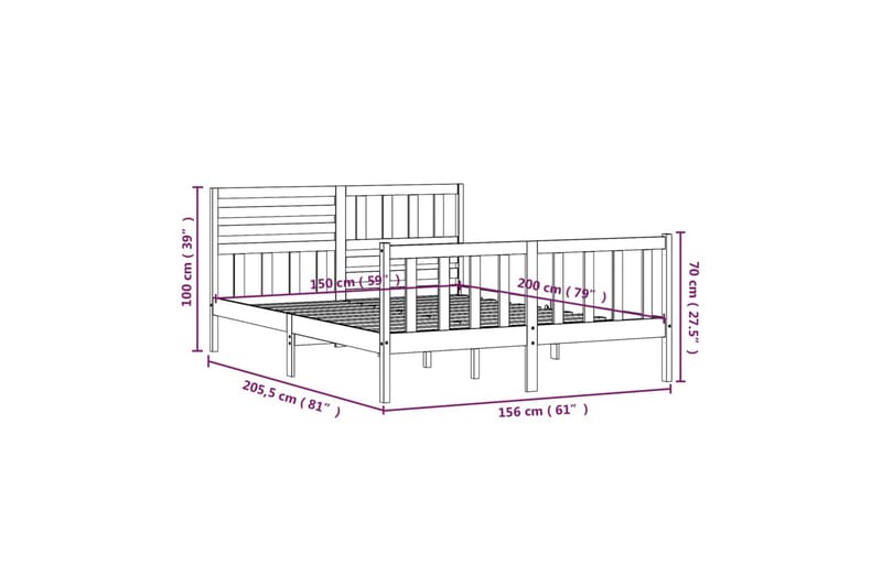 Sängram vit massivt trä 150x200 cm - Vit - Möbler - Sovrum - Sängram & sängstomme