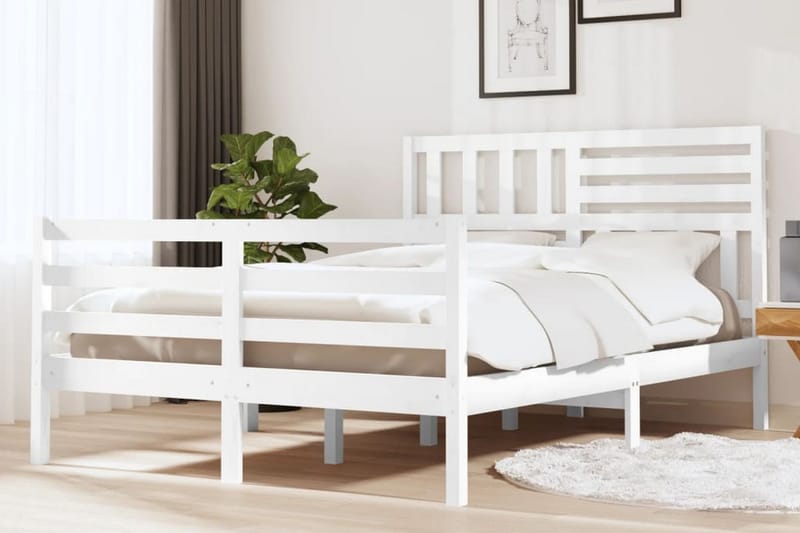 Sängram vit massivt trä 160x200 cm - Vit - Möbler - Sovrum - Sängram & sängstomme