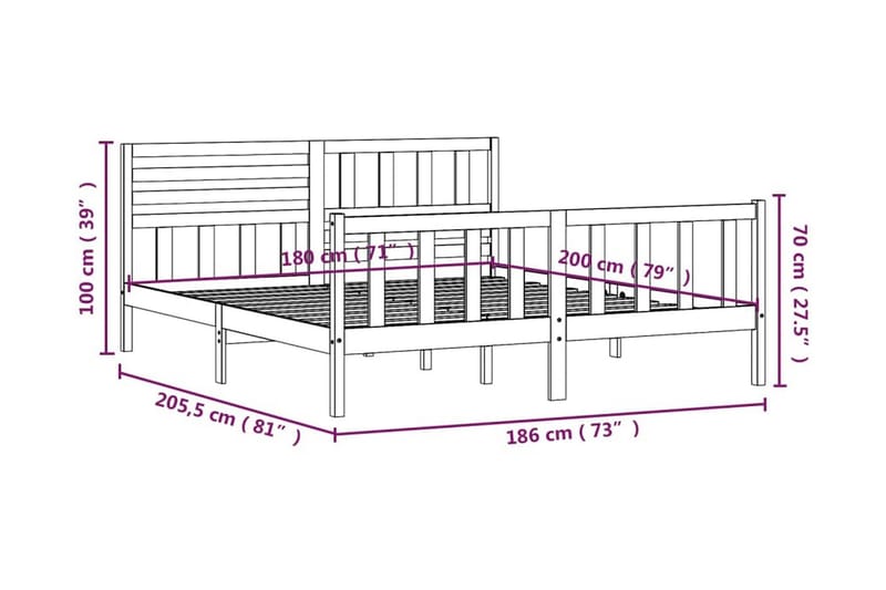 Sängram vit massivt trä 180x200 cm - Vit - Möbler - Sovrum - Sängram & sängstomme