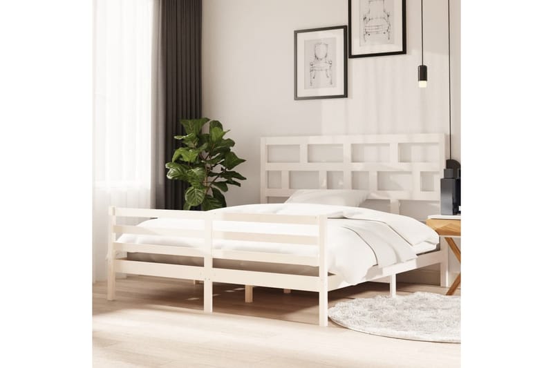 Sängram vit massivt trä 180x200 cm - Vit - Möbler - Sovrum - Sängram & sängstomme