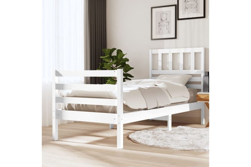 Sängram vit massivt trä 75x190 cm liten enkelsäng - Vit - Möbler - Sovrum - Sängram & sängstomme