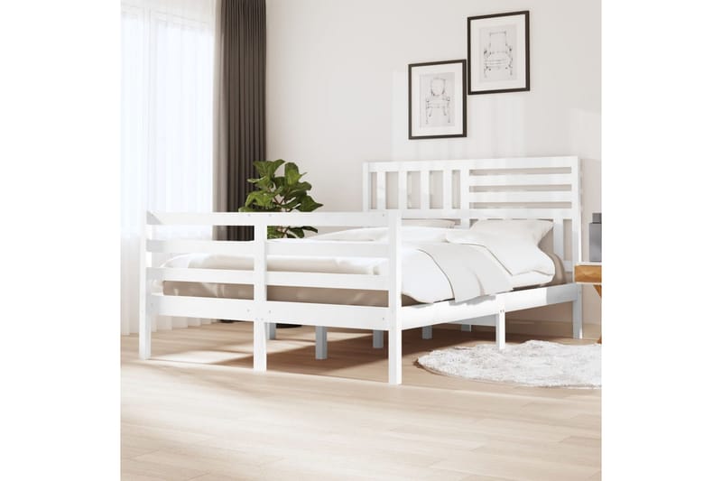 Sängram vit massivt trä furu 120x190 cm - Vit - Möbler - Sovrum - Sängram & sängstomme