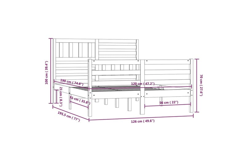 Sängram vit massivt trä furu 120x190 cm - Vit - Möbler - Sovrum - Sängram & sängstomme