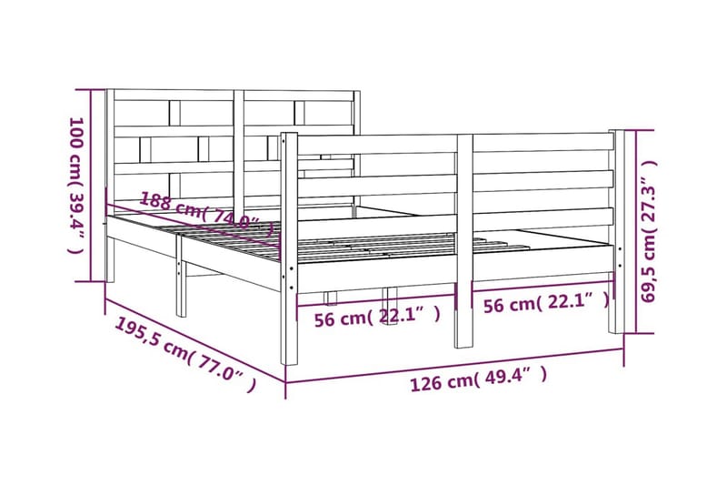 Sängram vit massivt trä furu 120x190 cm - Vit - Möbler - Sovrum - Sängram & sängstomme