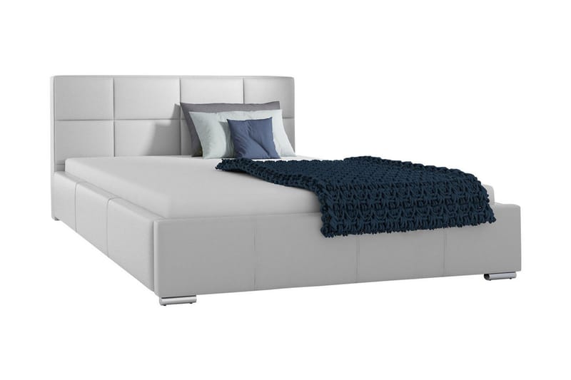 Sirdal Komplett Sängpaket 160x200 cm i Konstläder med Förvaring och Sänggavel + Bäddmadrass, Vit