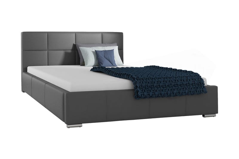 Sirdal Komplett Sängpaket 180x200 cm i Konstläder med Förvaring och Sänggavel + Bäddmadrass, Grå