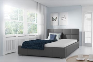 Sirdal Komplett Sängpaket 180x200 cm i Konstläder med Förvaring och Sänggavel + Bäddmadrass - Grå - Möbler - Sovrum - Sängram & sängstomme