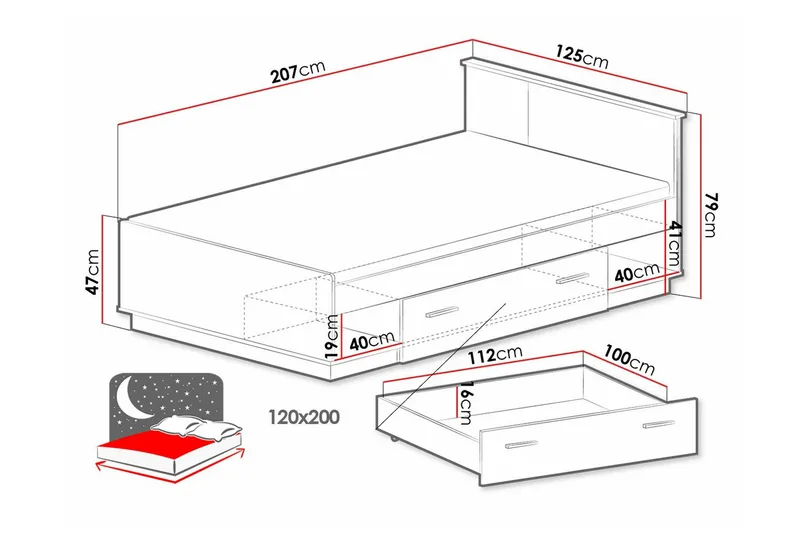 Strathy Sängram 120x200 cm - Svart - Möbler - Sovrum - Sängram & sängstomme