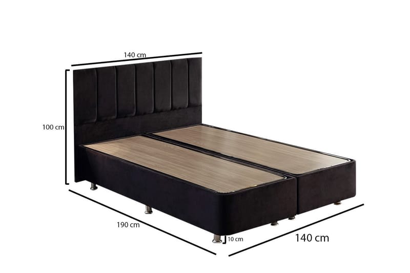 TROYTOL Sängram Dubbel med Sänggavel 140x190 cm Svart - Möbler - Sovrum - Sängram & sängstomme