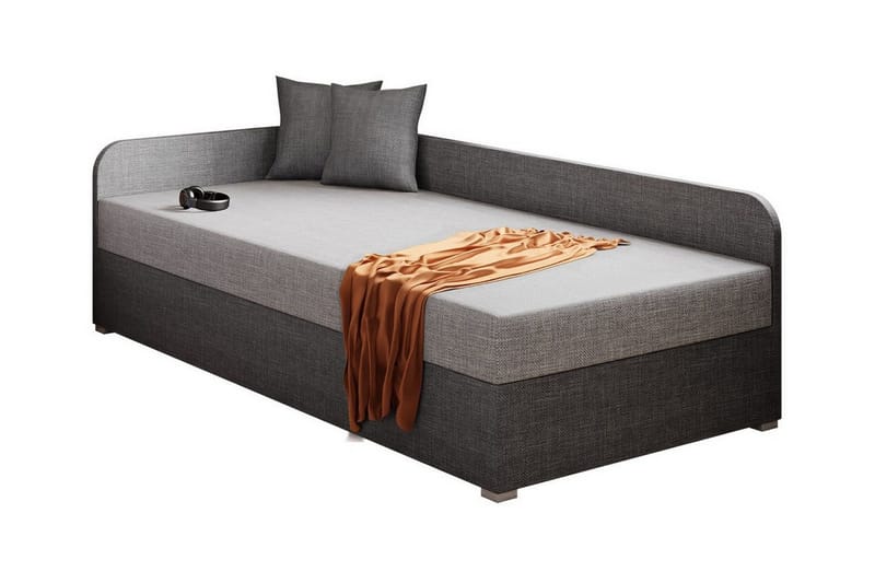Unona Sängram 90x200 cm i Tyg med Förvaring + Sänggavel, Grå