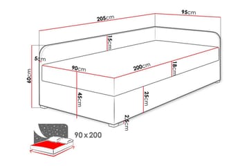 Unona Sängram 90x200 cm i Tyg med Förvaring + Sängmadrass - Mellangrå - Möbler - Sovrum - Sängram & sängstomme