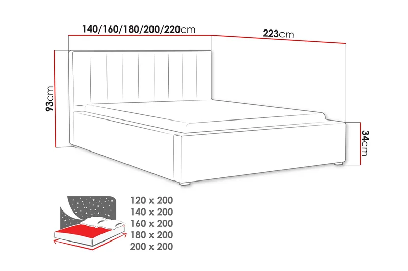 Valasco Sängram med Förvaring 120x200 cm i Tyg med Sänggavel - Beige - Möbler - Sovrum - Sängram & sängstomme