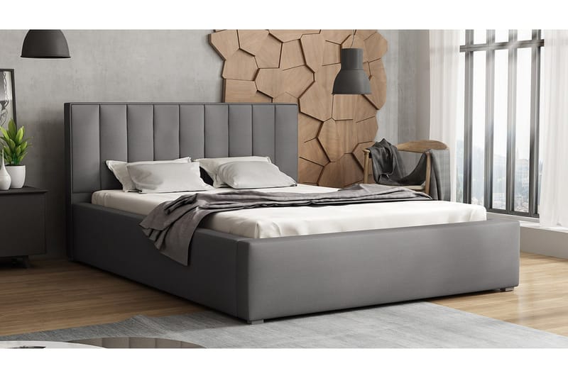 Valasco Sängram med Förvaring 120x200 cm i Tyg med Sänggavel - Grå - Möbler - Sovrum - Sängram & sängstomme