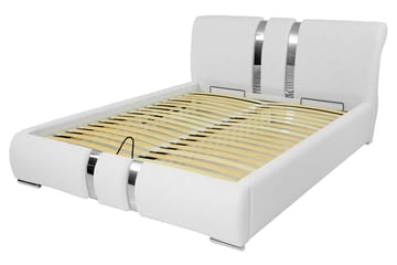 Veslbu Komplett Sängpaket 160x200 cm i Konstläder med Förvaring och Sänggavel + Bäddmadrass - Vit - Möbler - Sovrum - Sängram & sängstomme