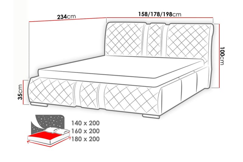 Veslbu Komplett Sängpaket 160x200 cm i Konstläder med Förvaring och Sänggavel + Bäddmadrass - Vit - Möbler - Sovrum - Sängram & sängstomme