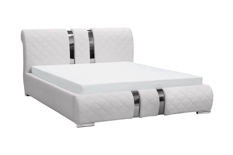 Veslbu Komplett Sängpaket 160x200 cm i Konstläder med Förvaring och Sänggavel + Bäddmadrass, Vit