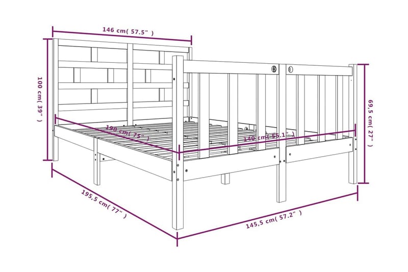 Sängram vit massiv furu 140x190 cm - Vit - Möbler - Sovrum - Sängram & sängstomme