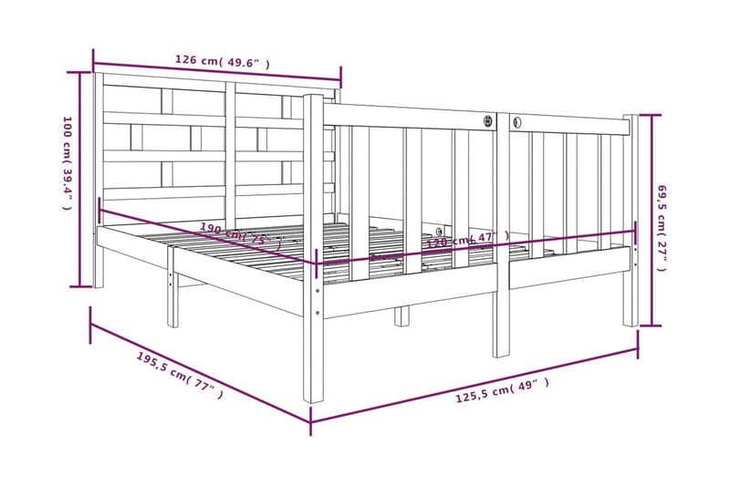 Sängram vit massivt furu 120x190 cm - Vit - Möbler - Sovrum - Sängram & sängstomme